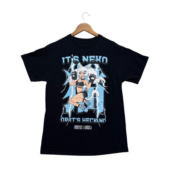 Vtg Foureyes X Ahhgela Mens It's Neko Or It's Anime Wafu Hentai Black T Shirt M - Picture 1 of 4